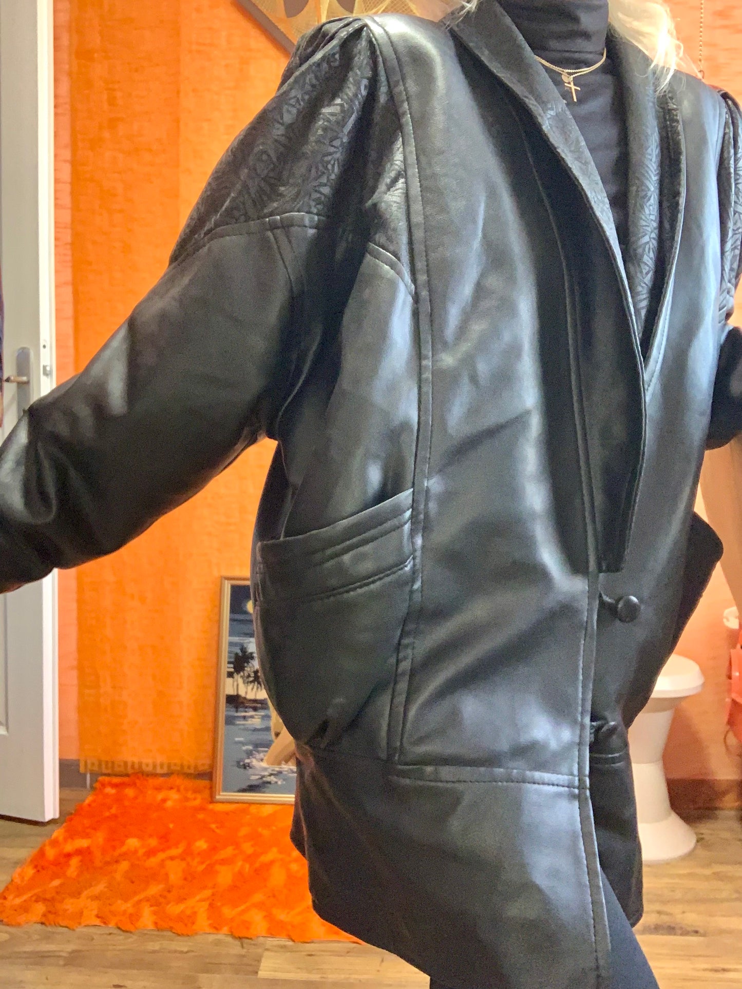 Veste en cuir 3/4 1980 Vintage Volume