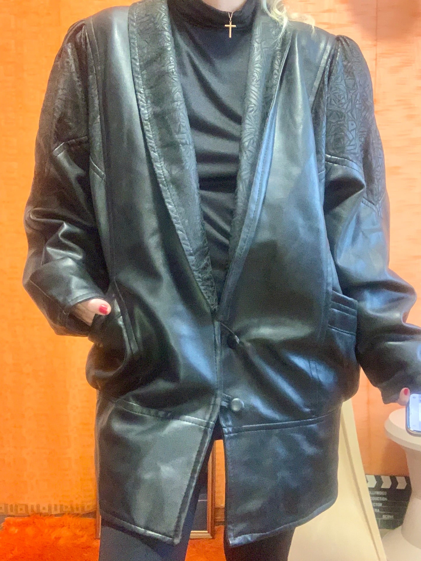 Veste en cuir 3/4 1980 Vintage Volume