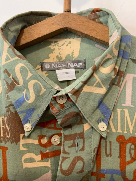 Chemise Kaki Motifs Naf Naf 1990 Vintage