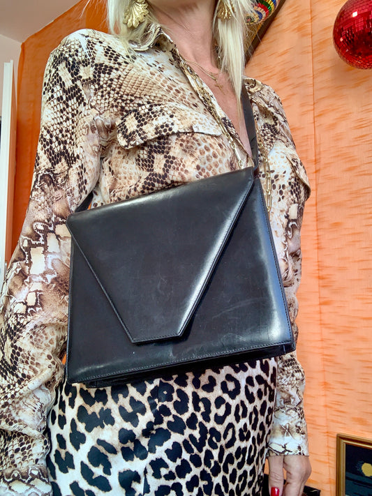Sac à main en cuir noir Vintage France Luxe Preciosa