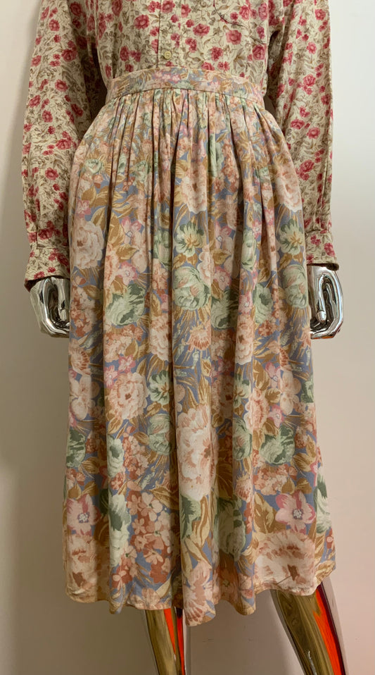 Jupe longue à fleurs Faite Main Vintage 1980 Bohème