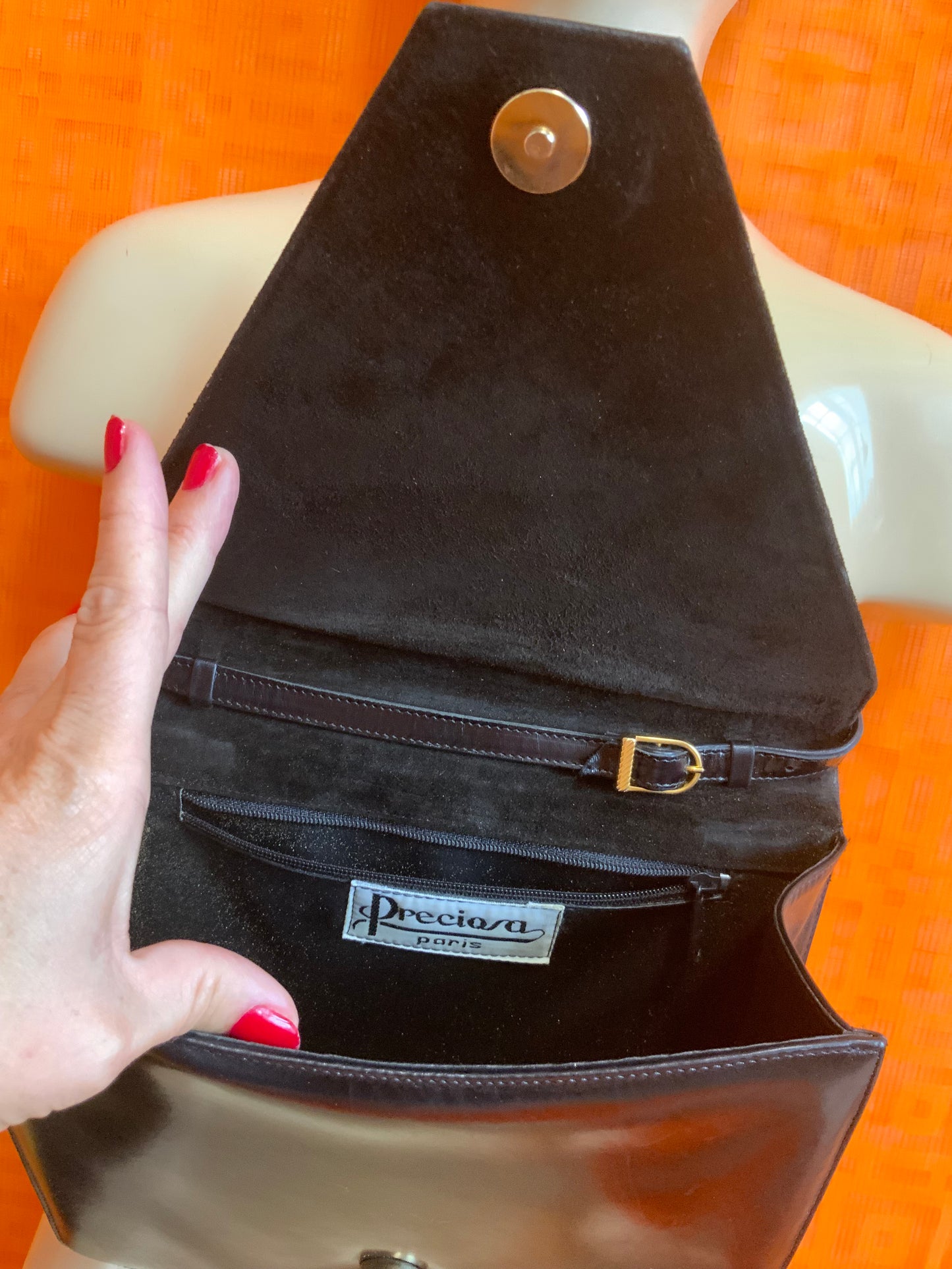 Sac à main en cuir noir Vintage France Luxe Preciosa