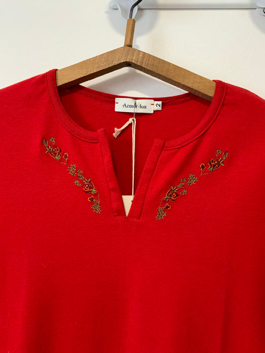 T Shirt Coton Neuf 1980 Armor Lux Vintage Broderies Fleurs