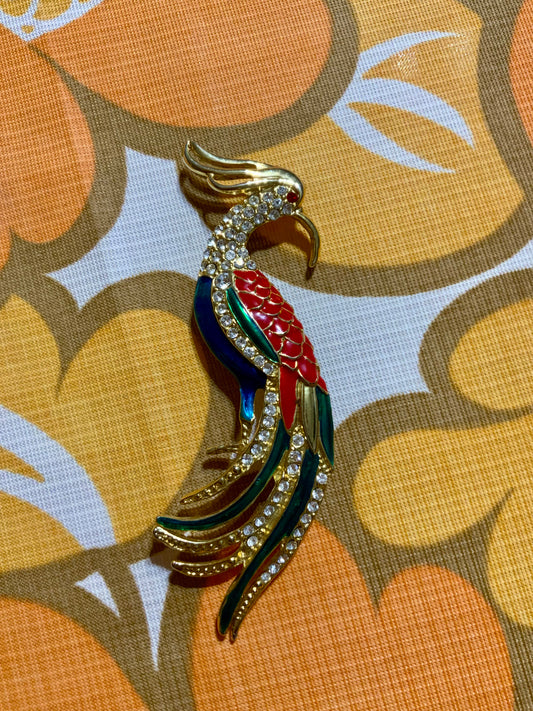 Grande broche oiseau Paon Vintage