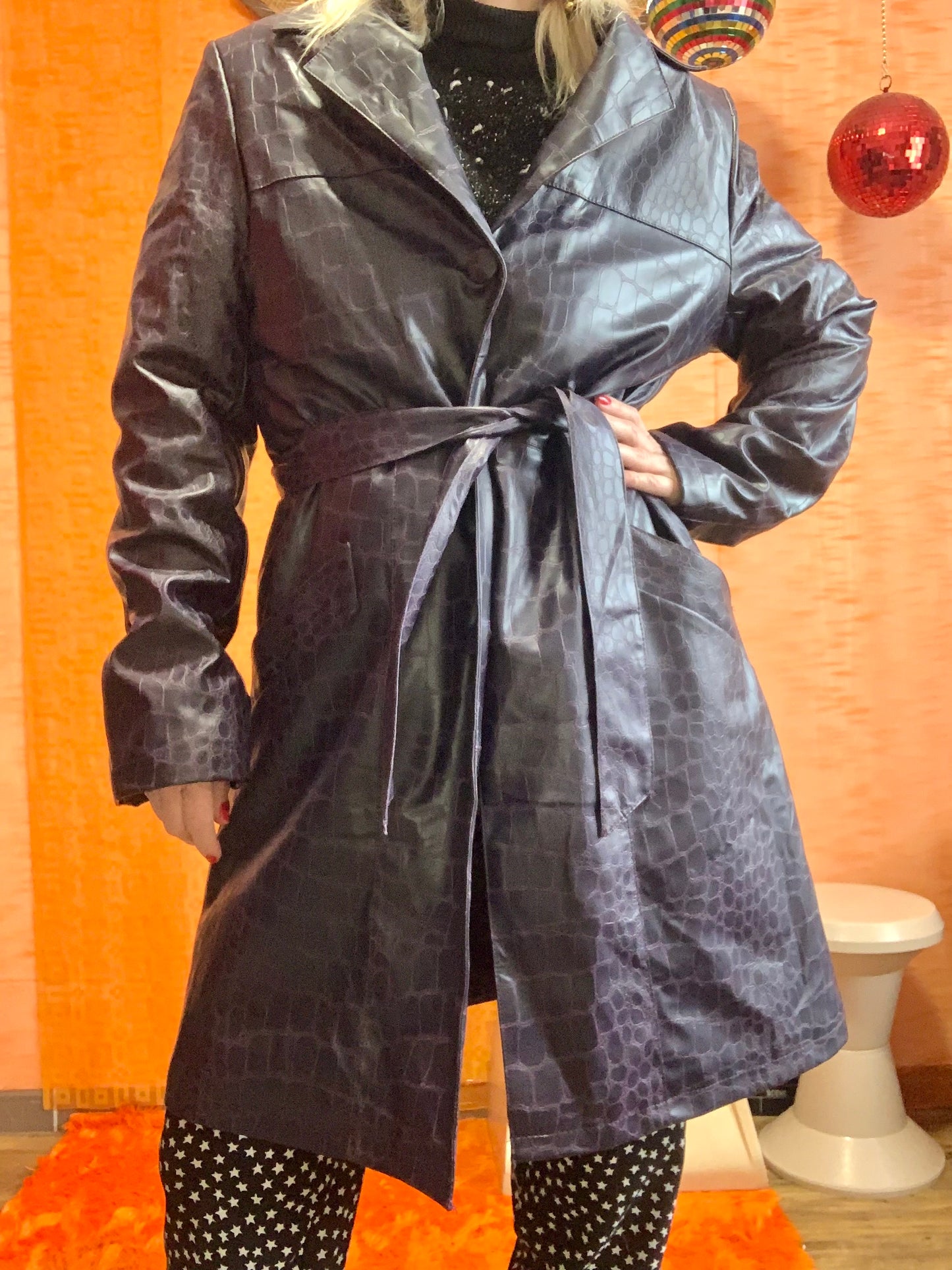 Trench PVC Vintage 1990 Facon croco couleur Aubergine