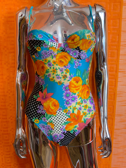 Maillot de bain à Fleurs et pois Vintage 1990 France
