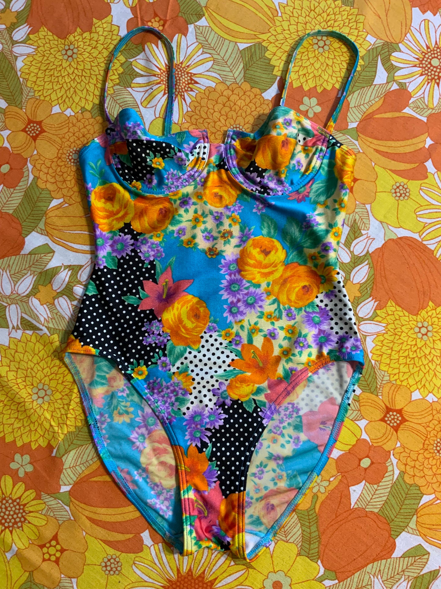 Maillot de bain à Fleurs et pois Vintage 1990 France