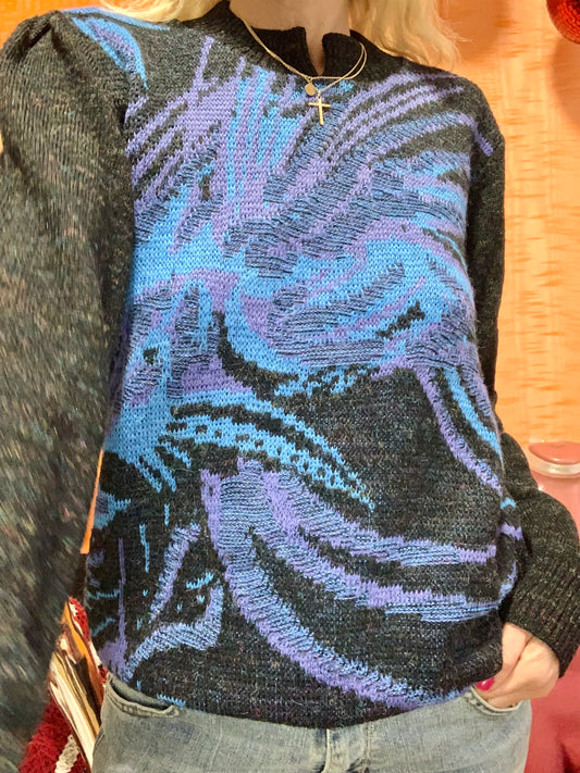 Pull Vintage 1980 à motifs Fleurs