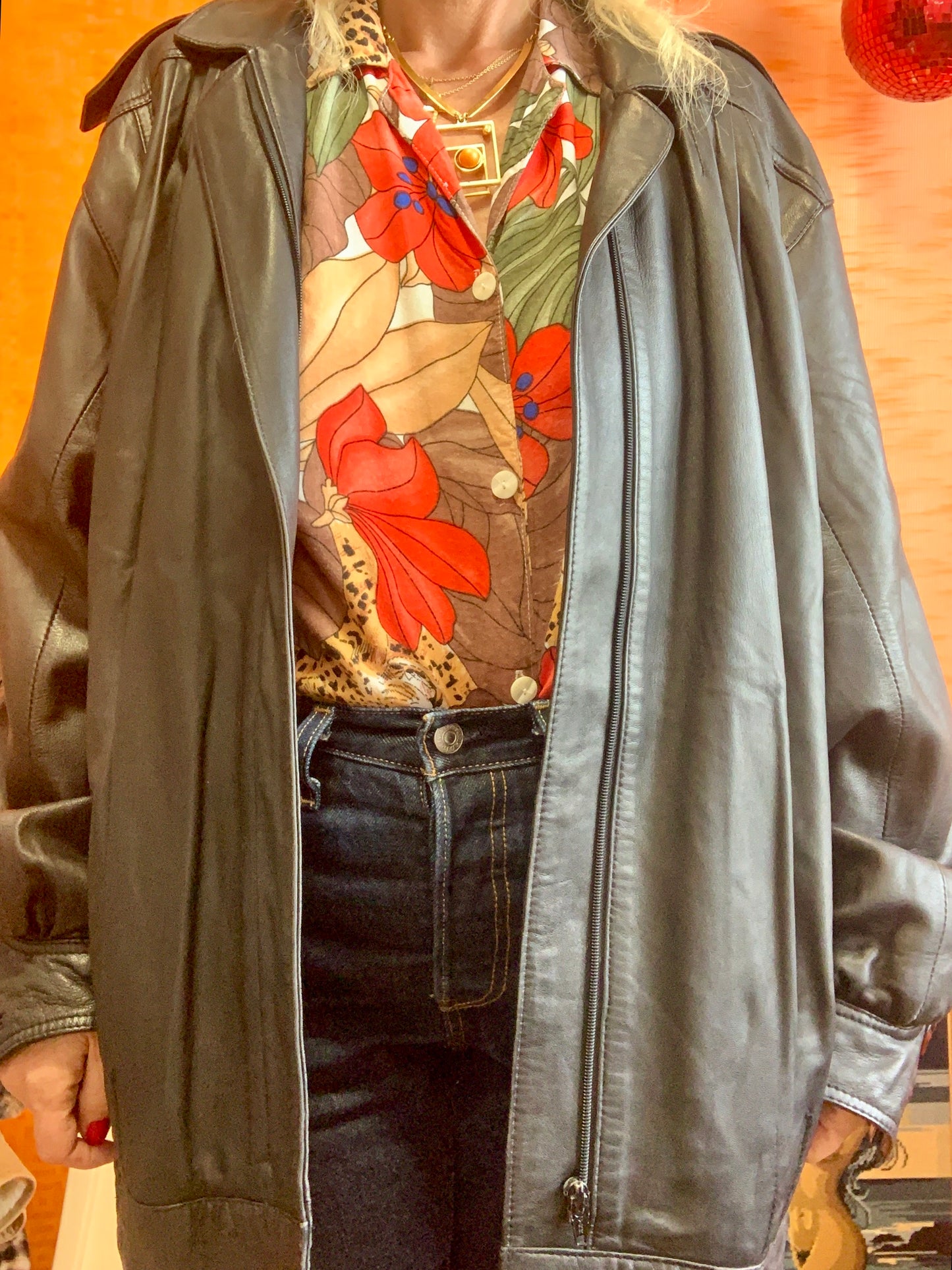 Blouson Cuir Noir Pur Vintage 1980