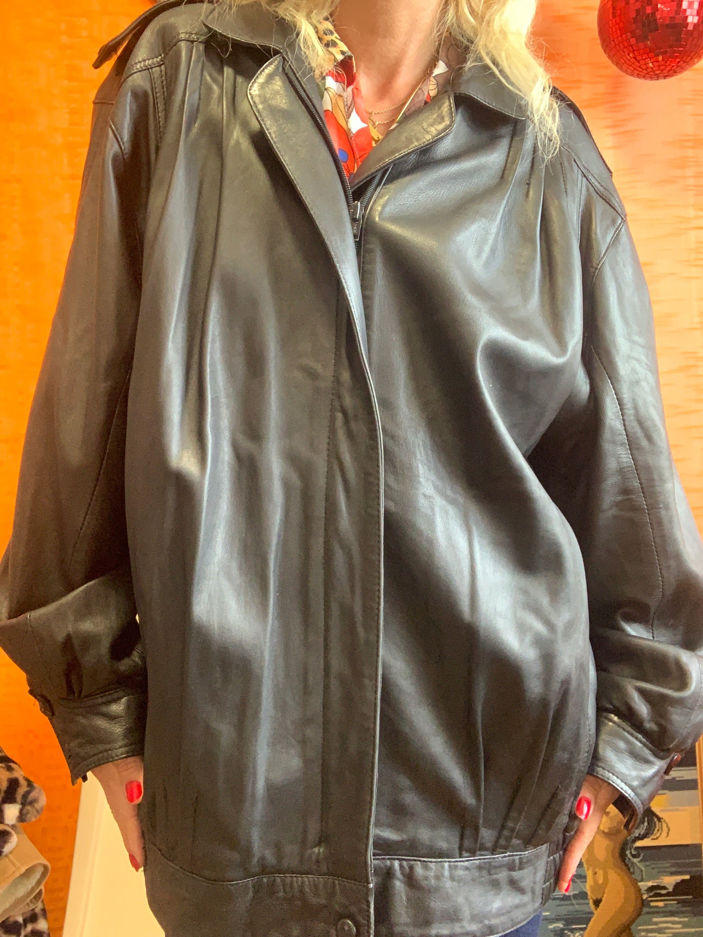 Blouson Cuir Noir Pur Vintage 1980