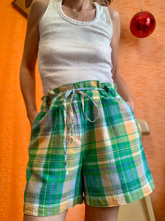 Short à carreaux écossais Coton Été 1990 Vintage