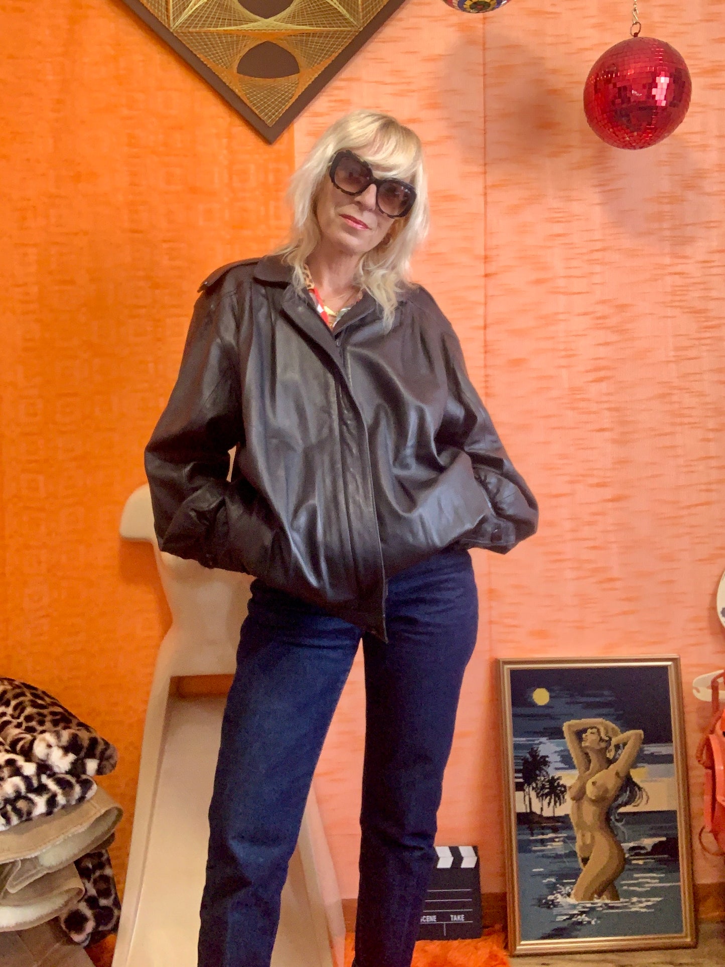 Blouson Cuir Noir Pur Vintage 1980