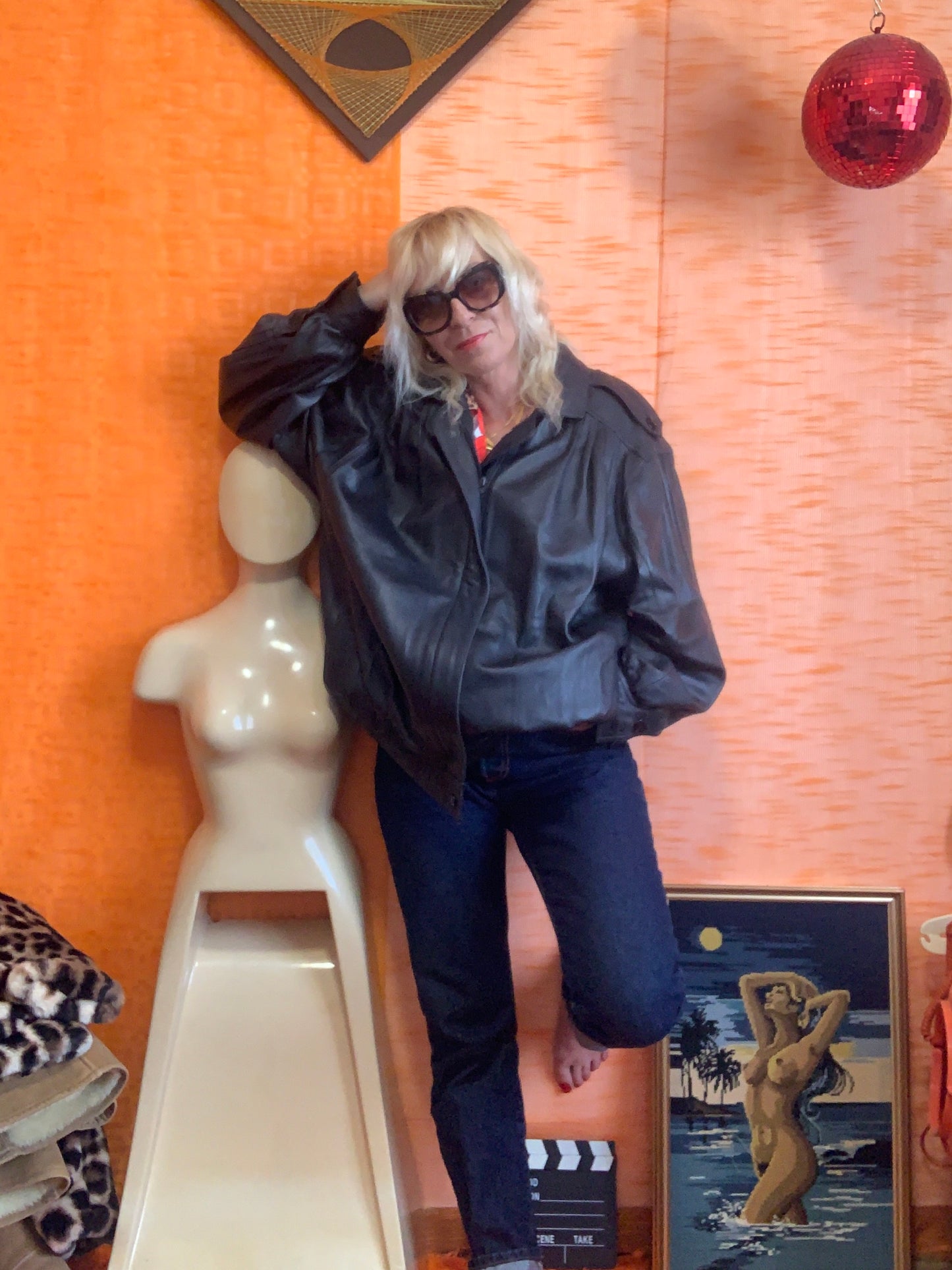 Blouson Cuir Noir Pur Vintage 1980