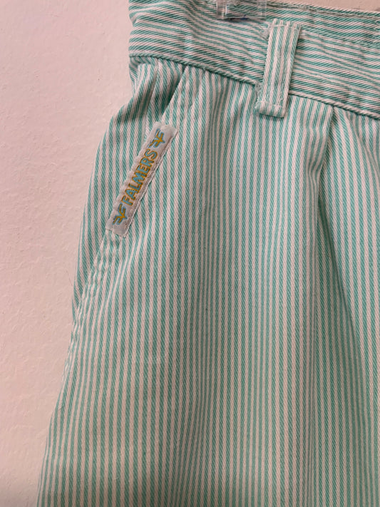 Pantalon coton  à rayures menthes Taille Haute Vintage 1980 Grande Bretagne