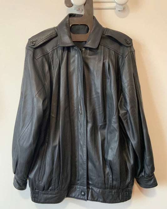 Blouson Cuir Noir Pur Vintage 1980