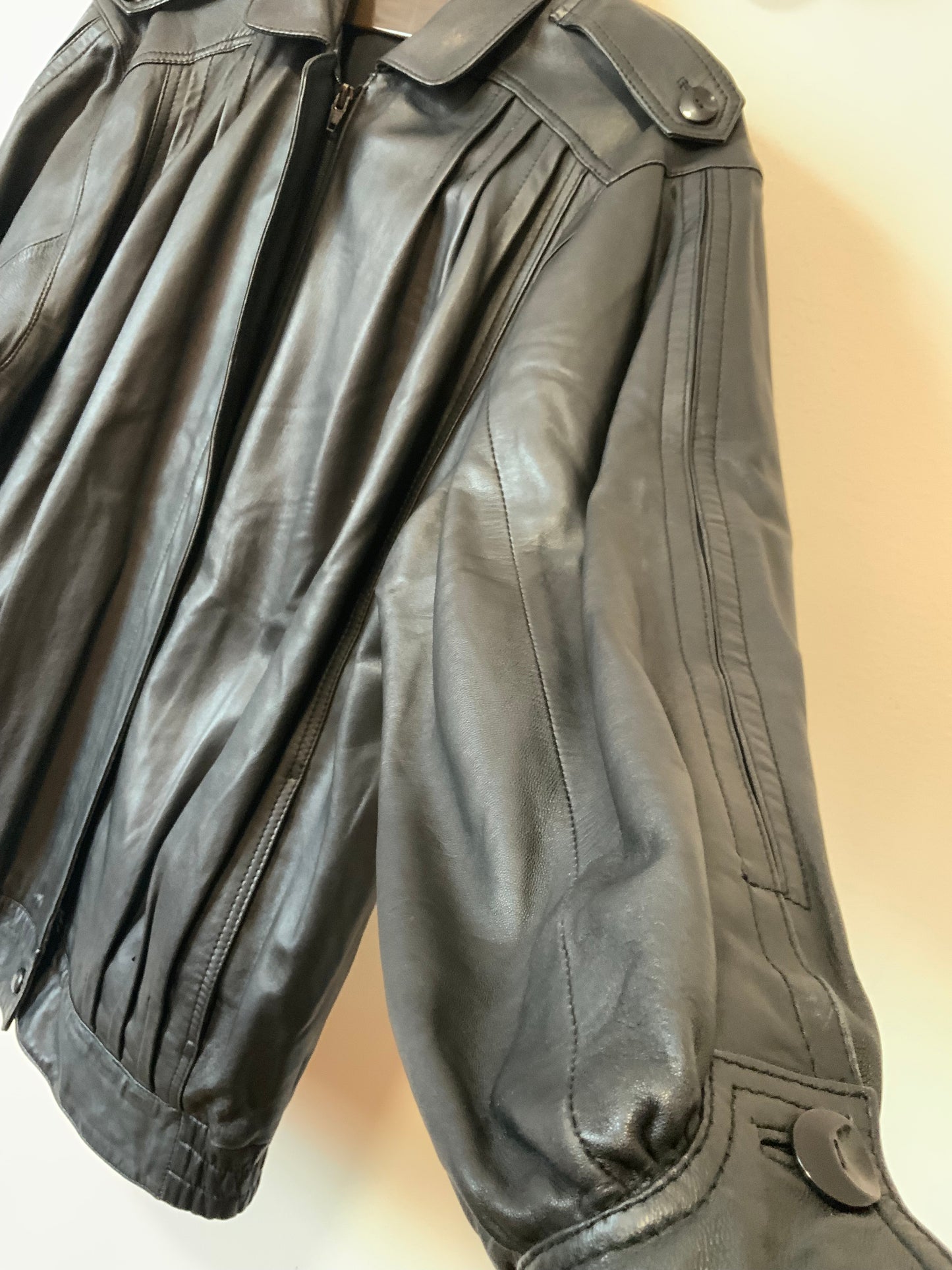 Blouson Cuir Noir Pur Vintage 1980