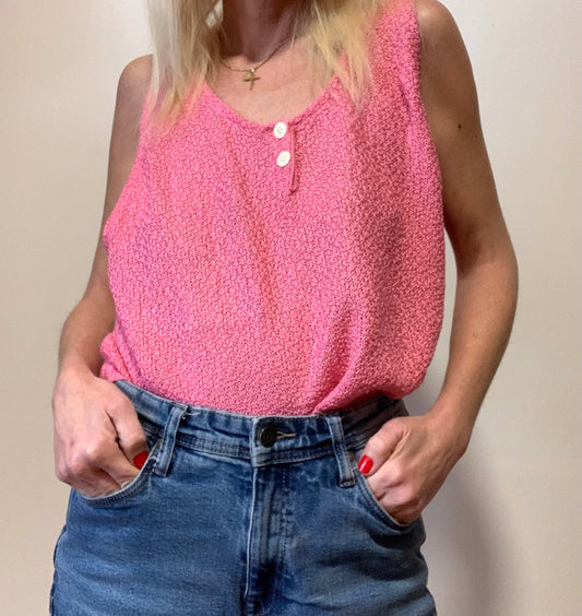 Top Débardeur Tricot Rose bonbon Vintage France 1980