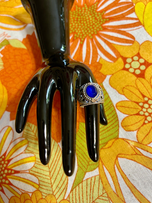 Très belle bague argent pierre bleue Ethnique Maison Satellite Vintage