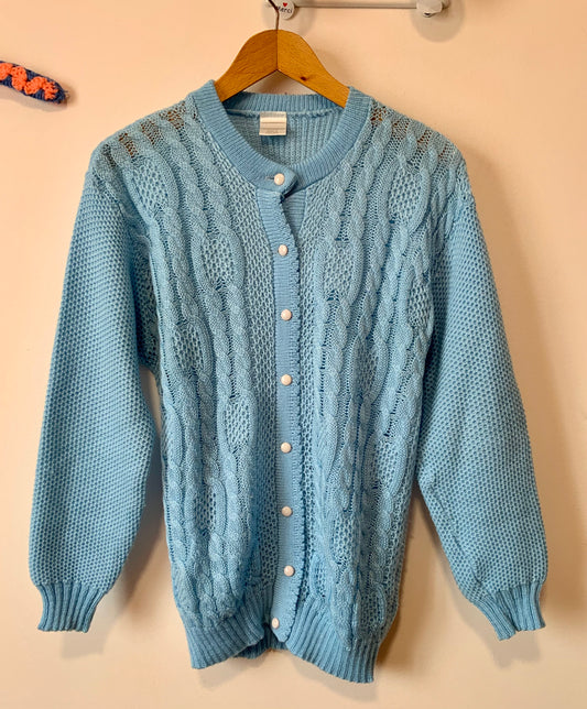Gilet Anglais tricoté Laine torsades façon pull Irlandais Vintage Ravissant