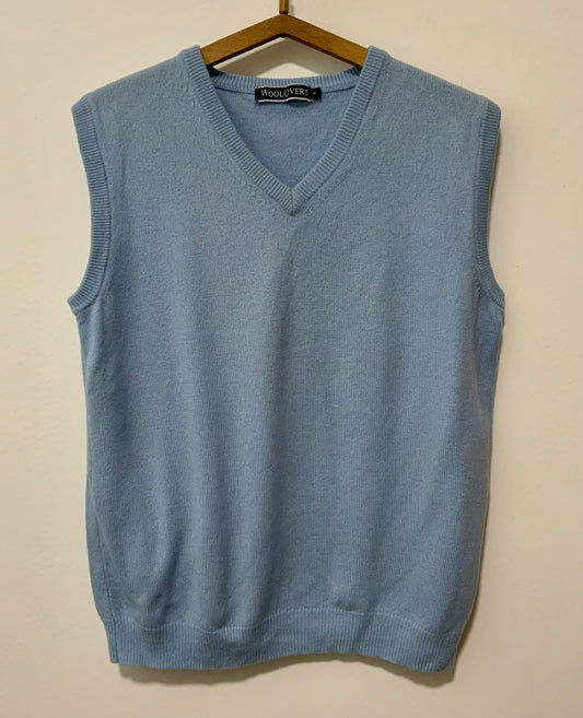 Pull sans manche 100% Laine Vierge bleu ciel Vintage Mixte