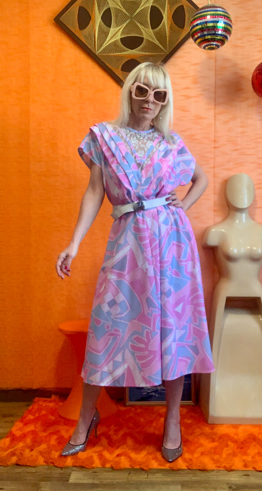 Robe Fun Vintage et dentelle Fleurs 1980 Original