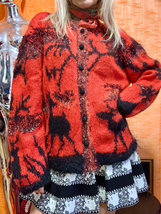 Superbe Gilet tricoté main Angora Mohair Vintage