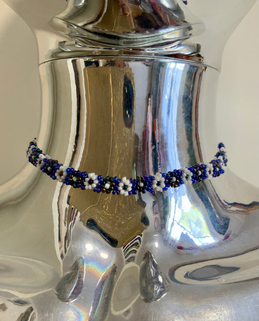 Collier ras du cou À fleurs perles Vintage Hippy 1970