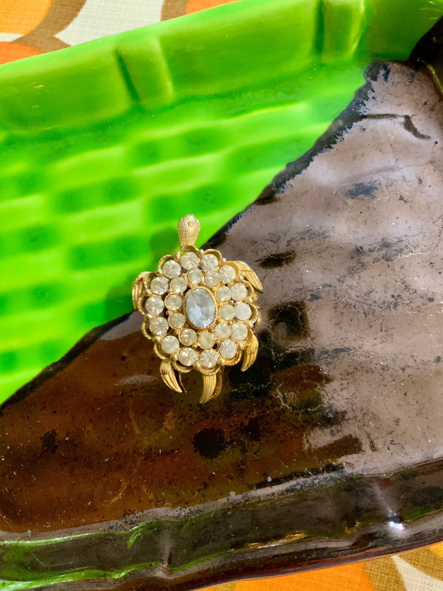 Broche ancienne Vintage Tortue avec pierres