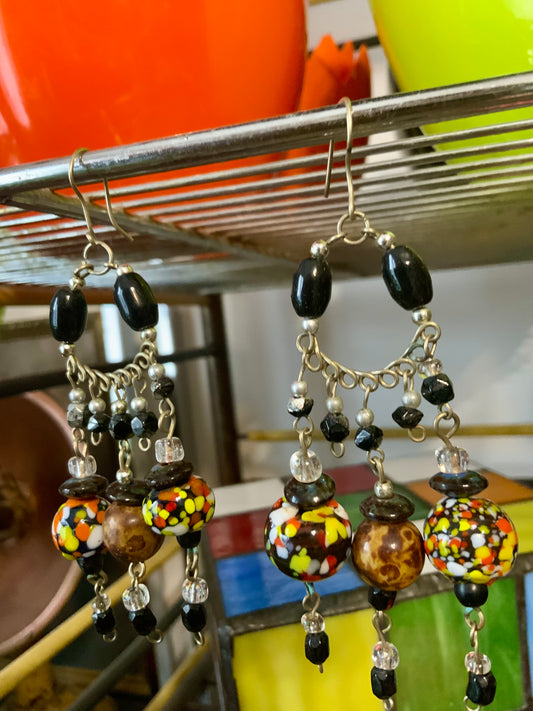 Boucles d’oreilles perles de verre peintes Vintage Bohème
