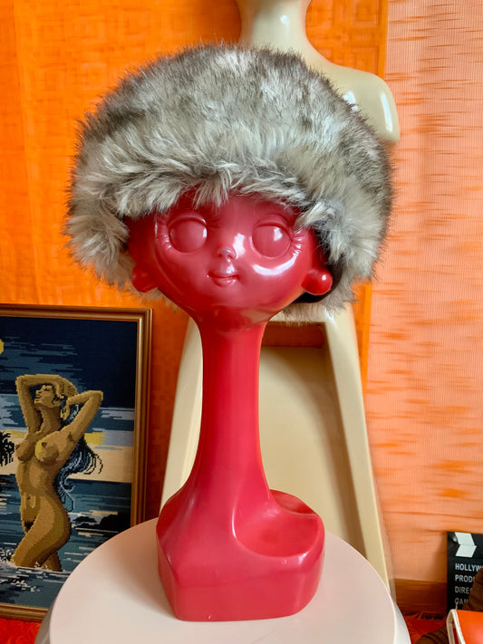 Véritable Toque Vintage 1990 daim et fausse fourrure Élégance