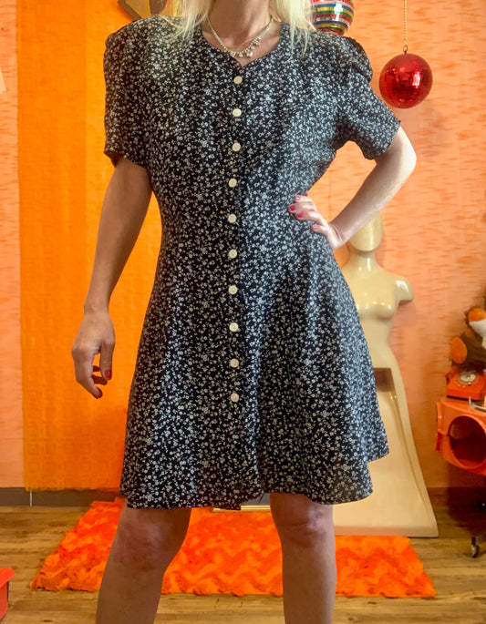 Robe boutonnée Patineuse à Fleurs Vintage 1990