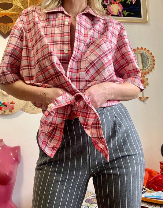 Chemise à carreaux Col pelle à tartes Neuve 1970 Deadstock