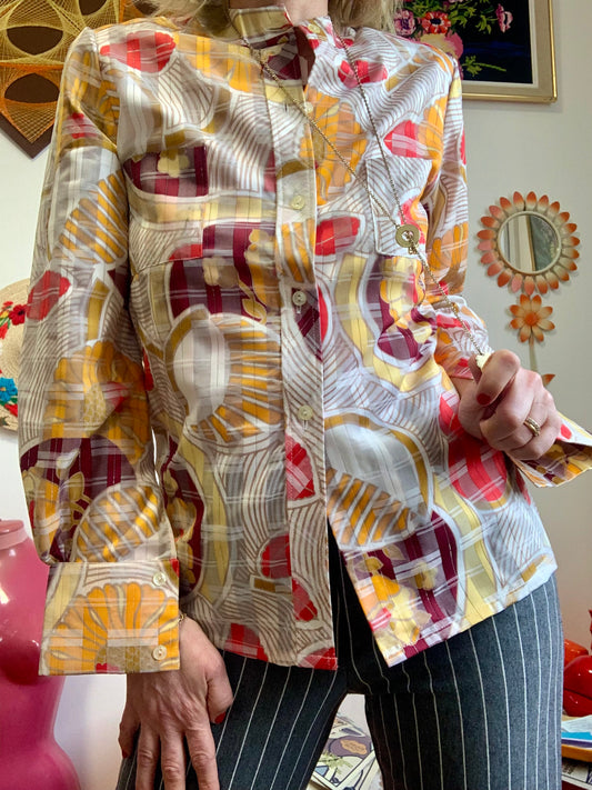 Magnifique chemise À fleurs Vintage 1970 France Deadstock