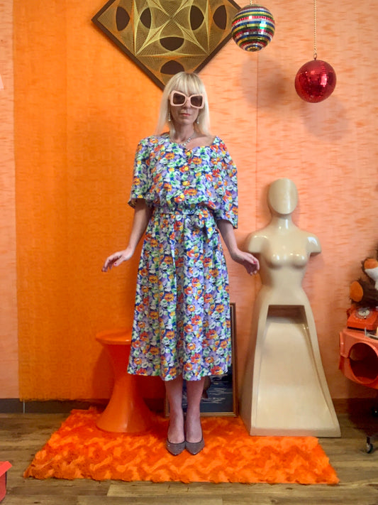 Magnifique Robe a Fleurs Colorées Vintage 1990