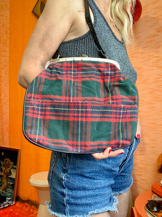 Sac à main Vintage 1950/60 A carreaux forme porte monnaie