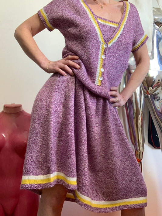 Robe tricotée Laine Faite main Confection France Vintage 1980