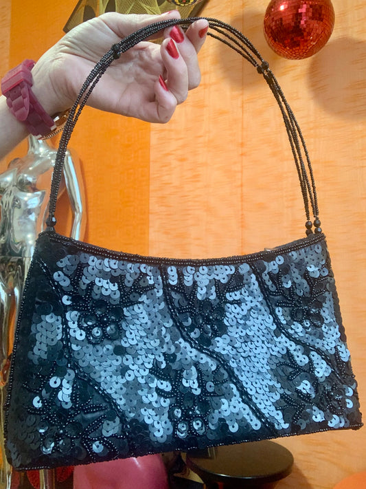 Sac à main Satin Paillettes Noir Vintage 2000’