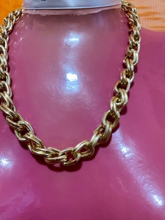 Collier Double Maillon chaîne métal doré Vintage 1990