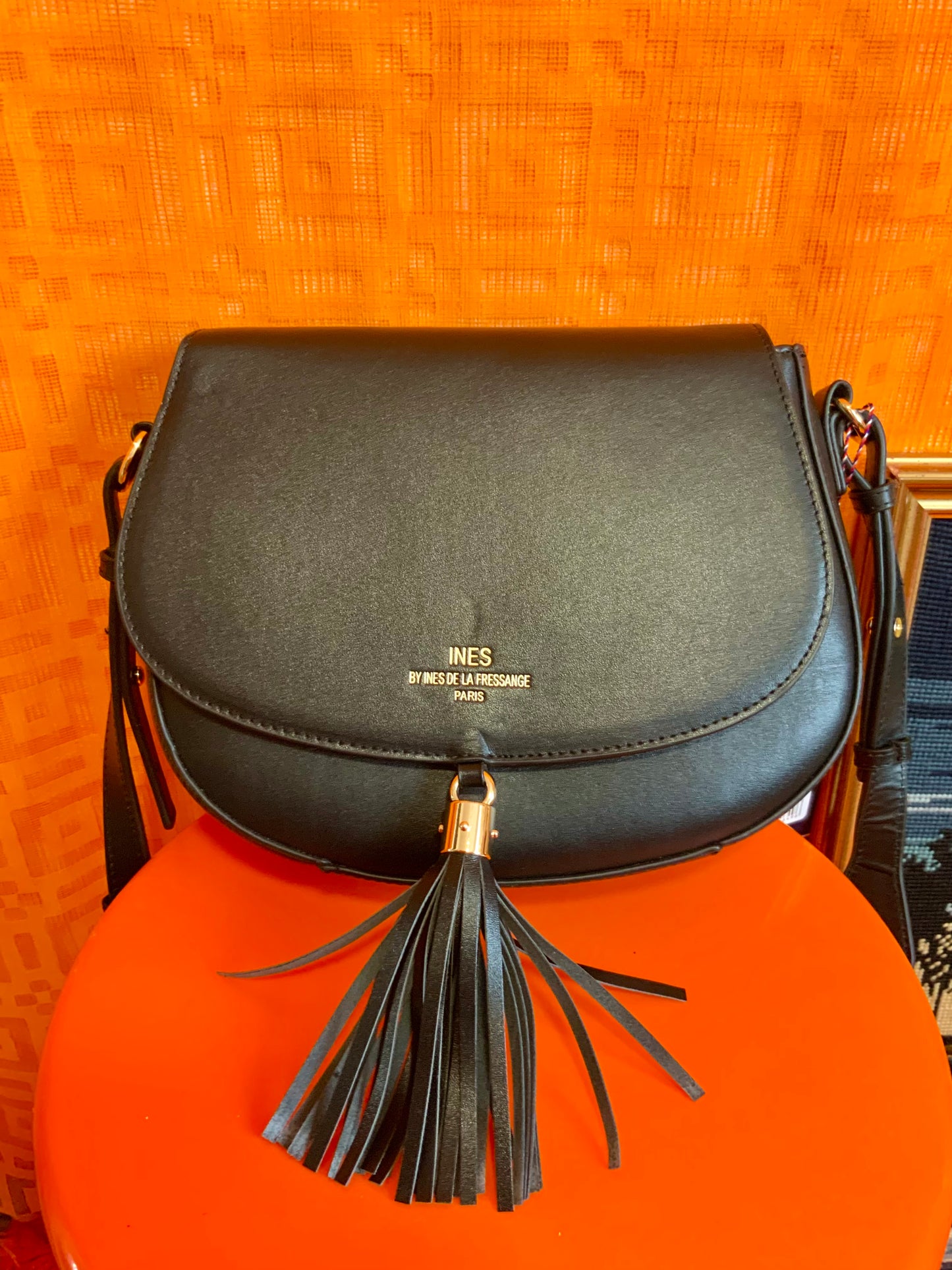 Sac Cuir Noir Neuf Besace Inès de la Fressange Paris France avec étiquette