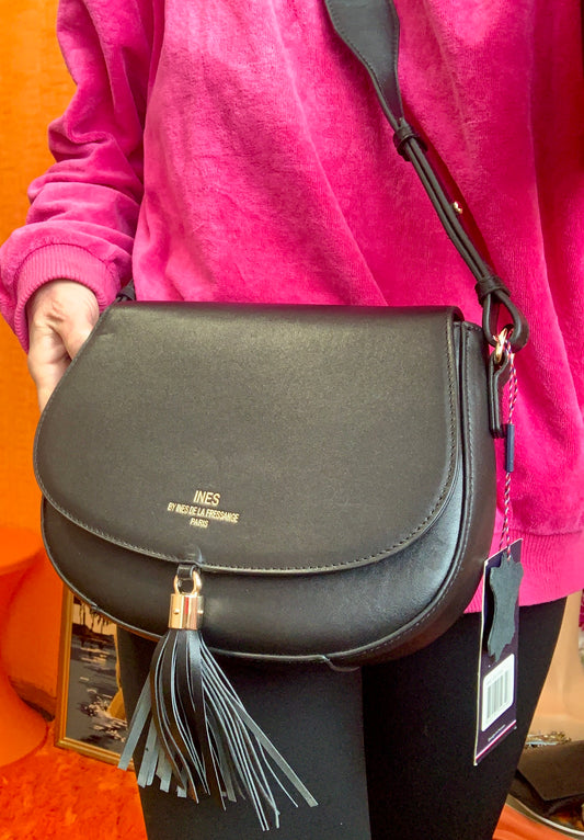 Sac Cuir Noir Neuf Besace Inès de la Fressange Paris France avec étiquette