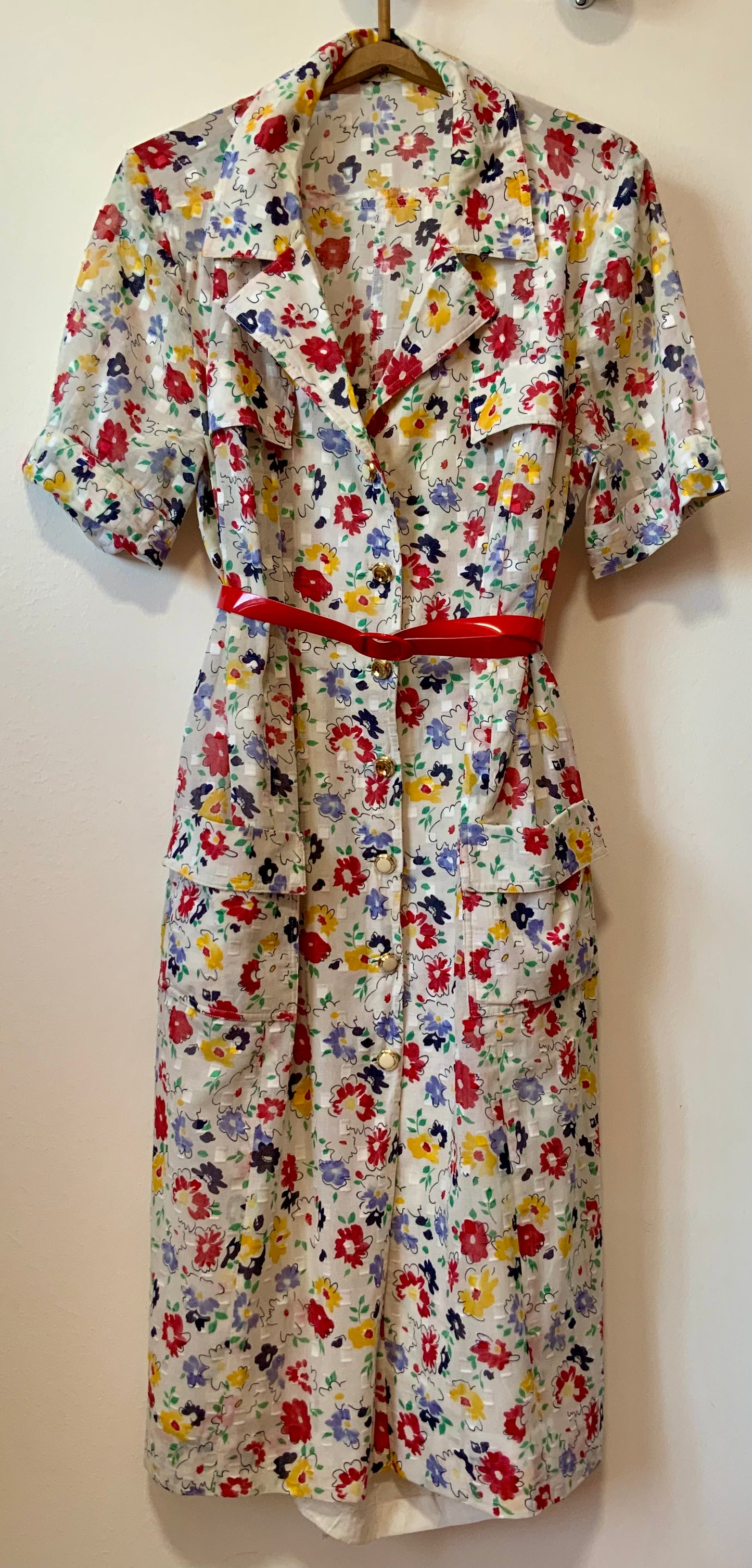 Robe Boutonnée Voile Fleurs colorées Chic Vintage 1990