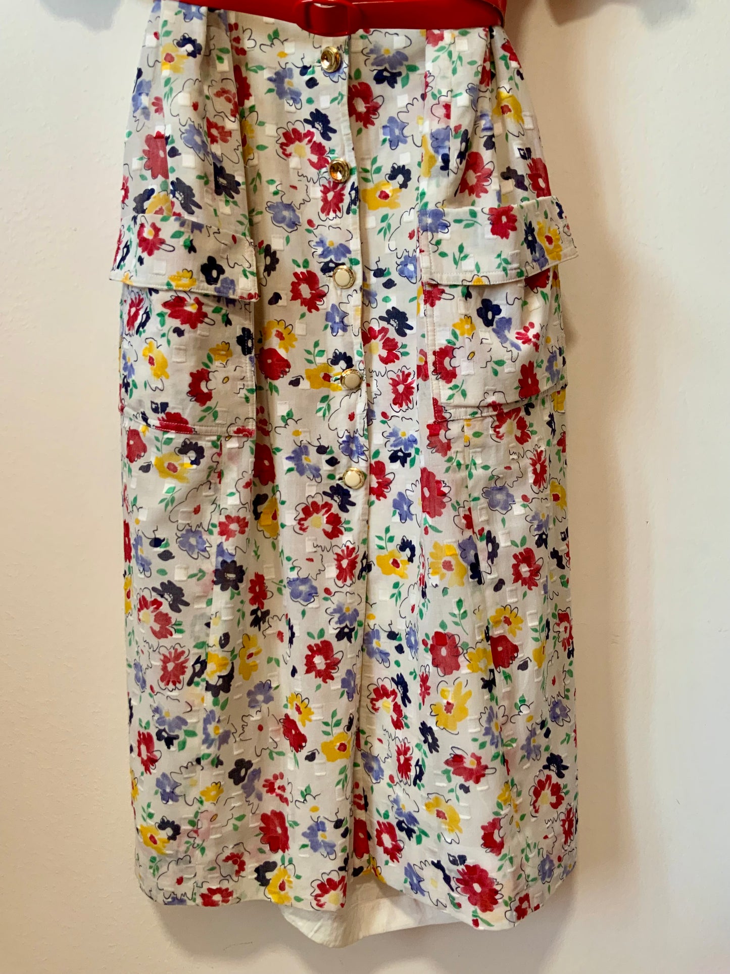 Robe Boutonnée Voile Fleurs colorées Chic Vintage 1990