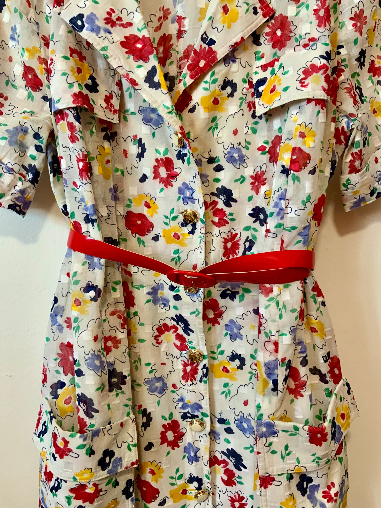 Robe Boutonnée Voile Fleurs colorées Chic Vintage 1990