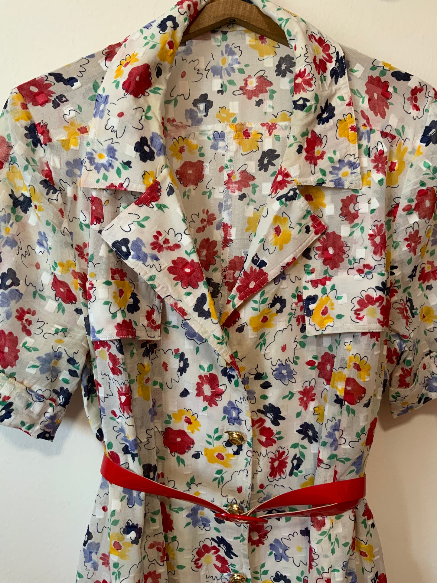 Robe Boutonnée Voile Fleurs colorées Chic Vintage 1990