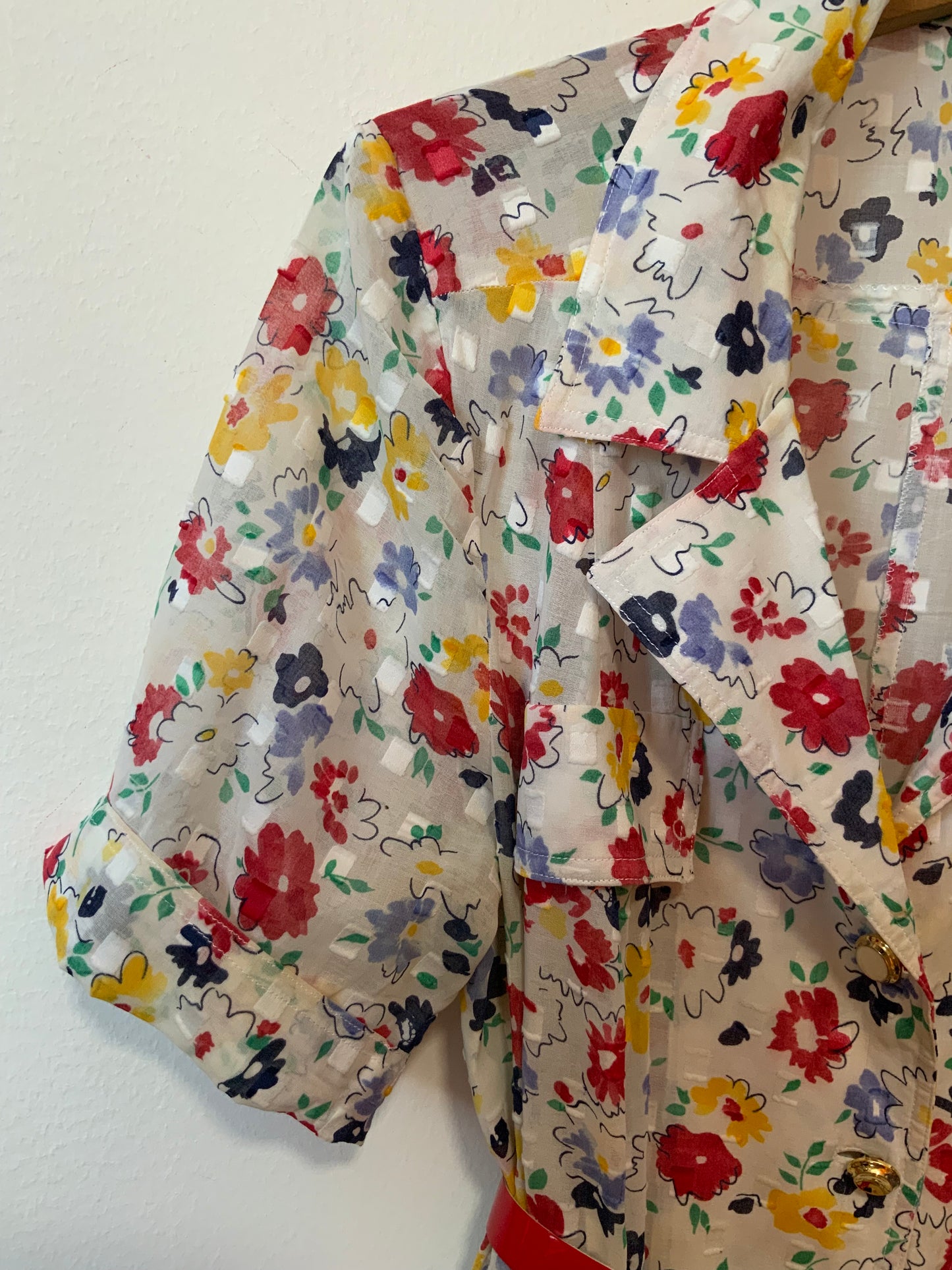Robe Boutonnée Voile Fleurs colorées Chic Vintage 1990