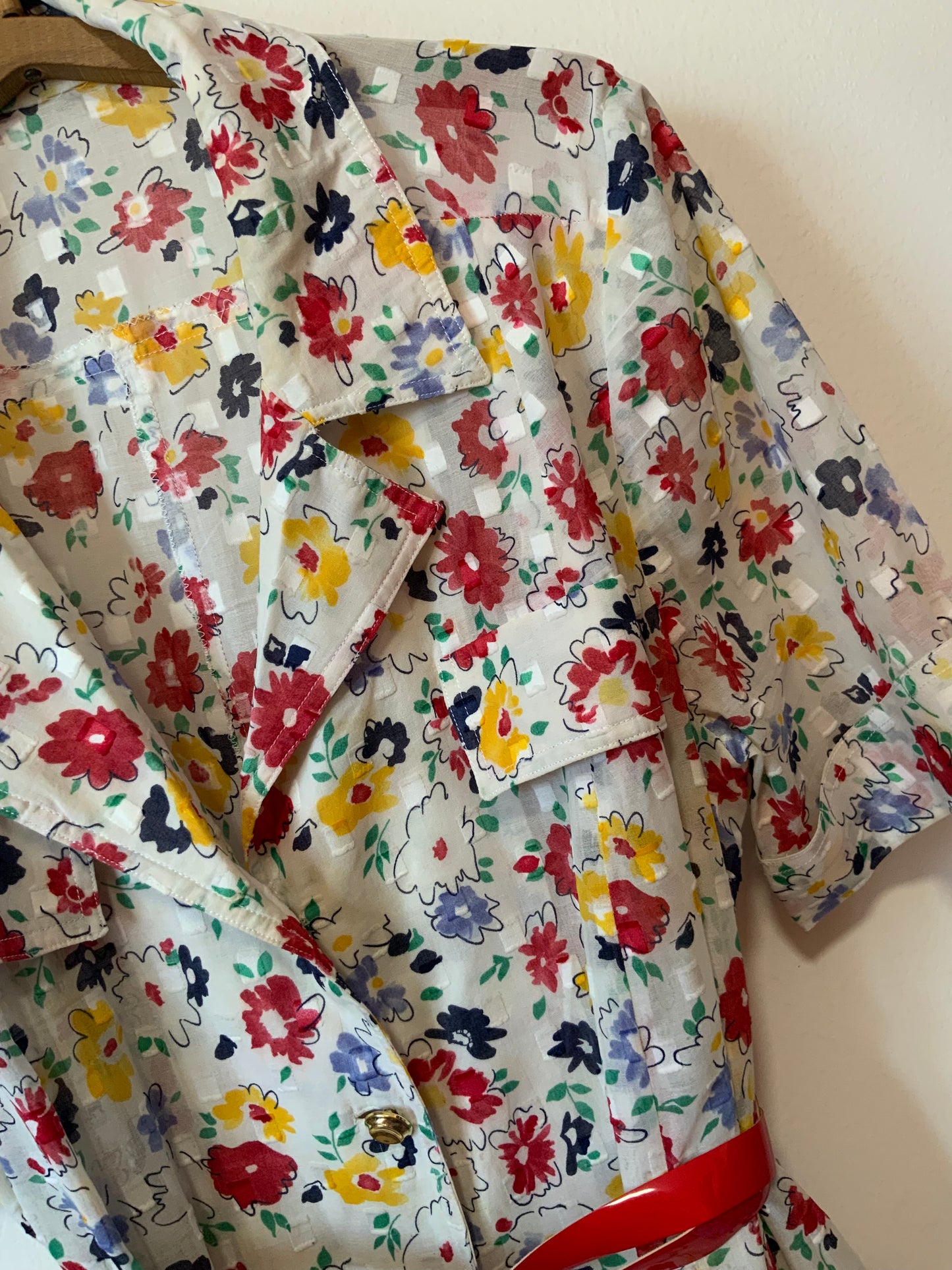 Robe Boutonnée Voile Fleurs colorées Chic Vintage 1990