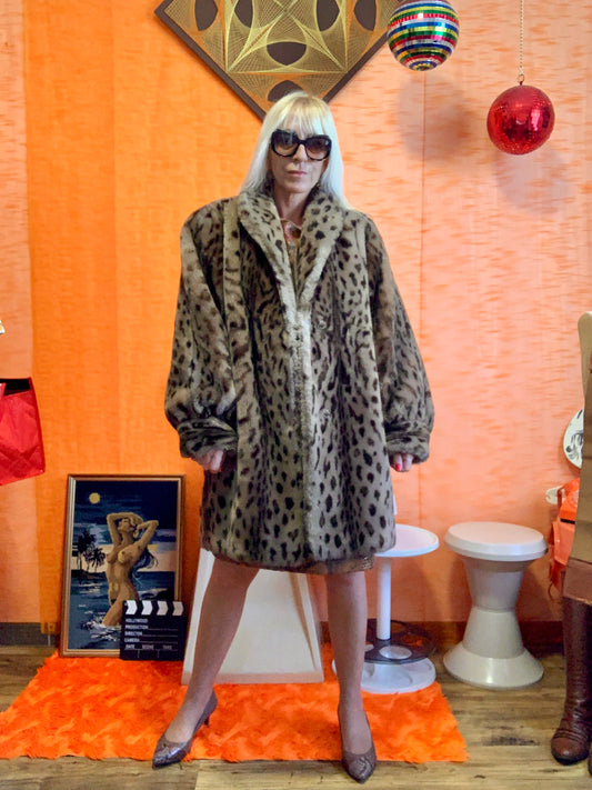 Superbe manteau fausse fourrure Léopard Vintage 1980