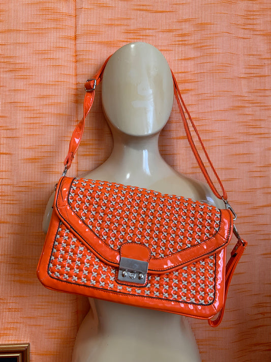 Sac à main vernis orange Neuf Façon Vintage