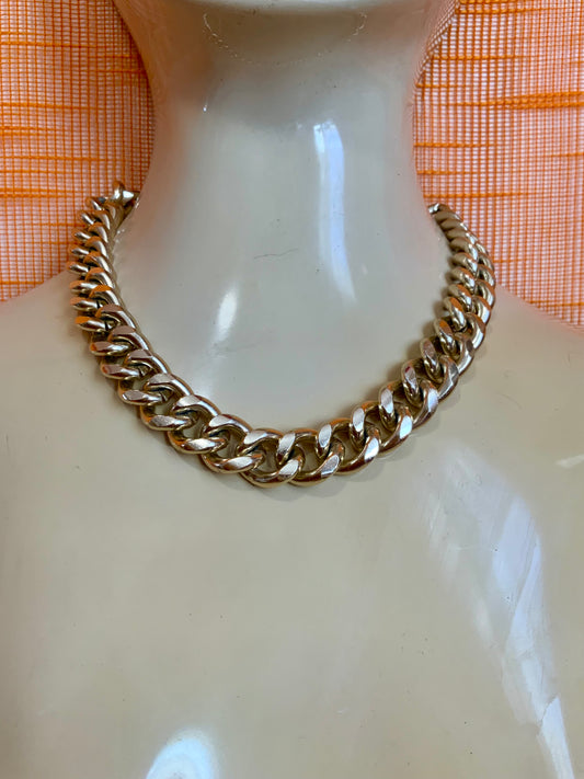 Collier métal chaînes gros maillons dorés Vintage 1990