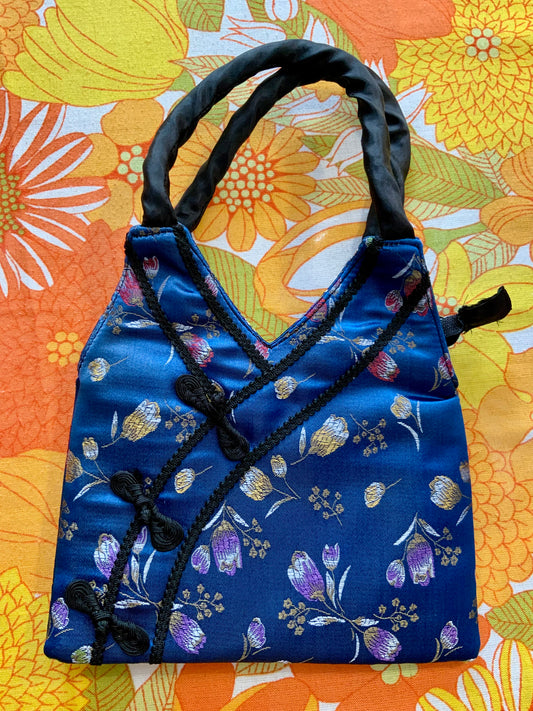 Petit sac chinois Bleu fleurs -